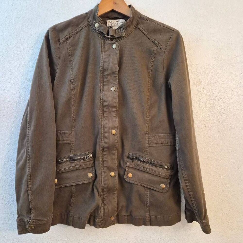 Lucky Brand Military Army Olive Green Cargo Jacket w/ Pockets & Gathered Waist